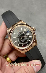Rolex Sky Dweller Rose Gold Black Dial Rubble 42mm Swiss Replica Watch 04