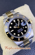 Rolex Submariner Two Tone Gold 3235 Black Dial 41mm Swiss Clean Replica Watch 05