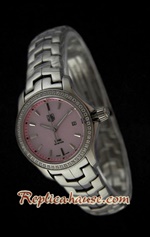 Tag Heuer Link Diamond Pink Dial Ladies 26mm Swiss Replica Watch 09
